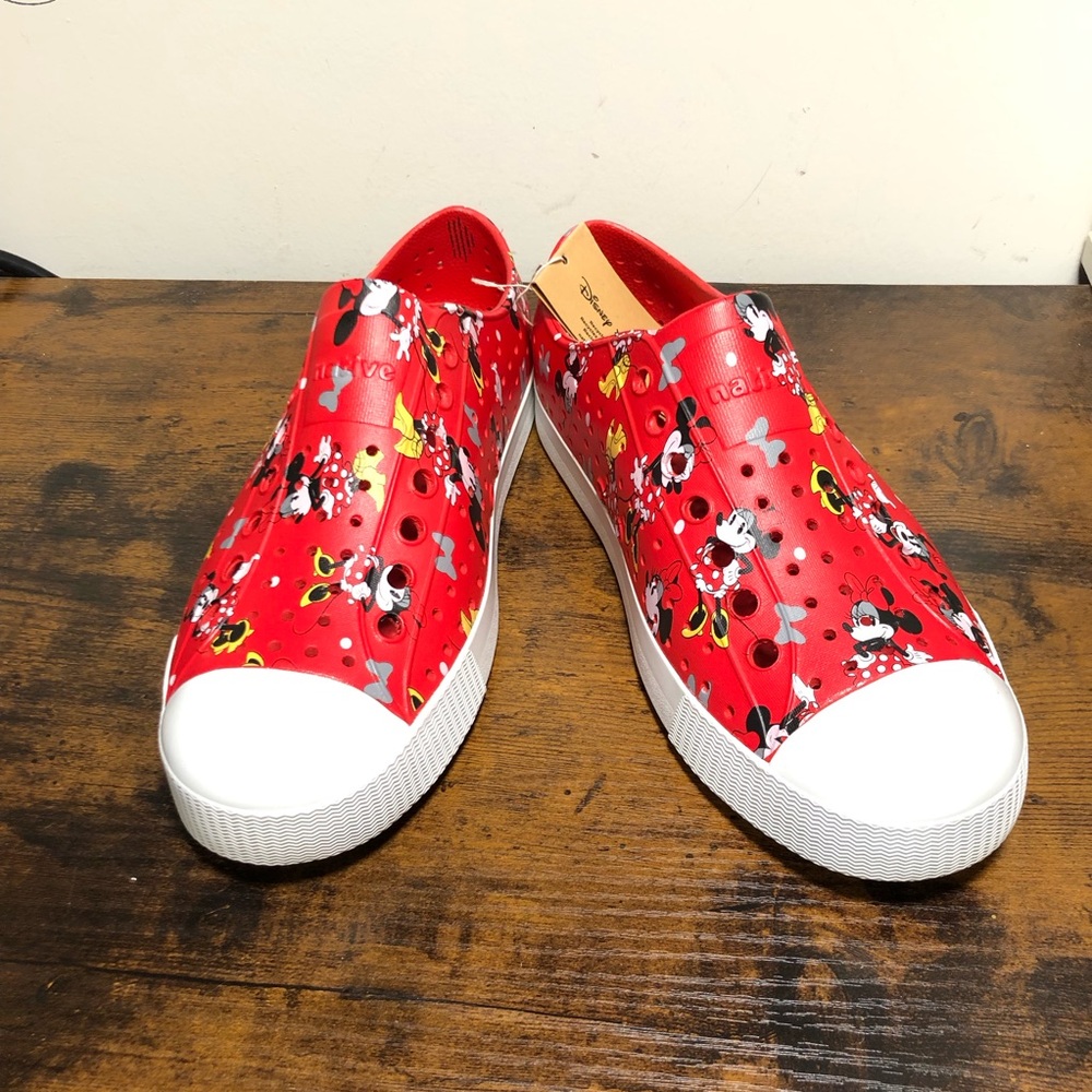 New Disney Parks X Native Shoes Womens Sz 9 Red Minnie Mouse Slides Slip Ons